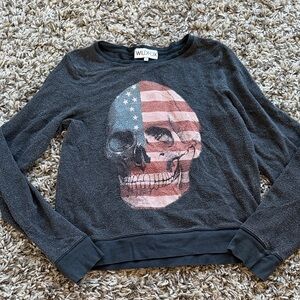 Wildfox Charcoal Skull Flag Sweater